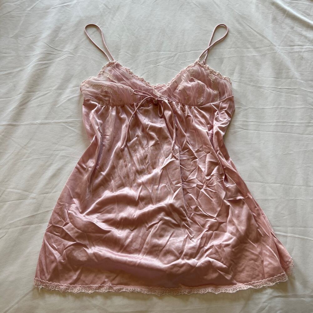 Vintage satin pink babydoll lace top sweetdreams by Maidenform size S